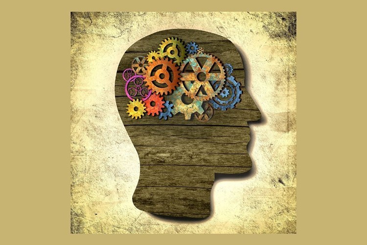 stylised illustration of a human head with cogs representing the brain