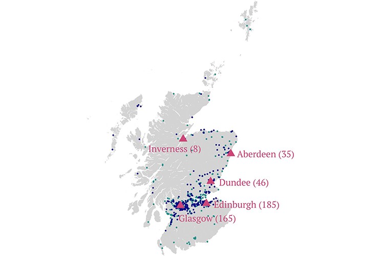 map of Scotland showing locations of FutureMS participants