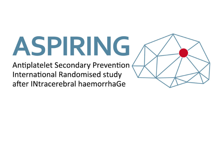 ASPIRING logo with text 'Antiplatelet Secondary Prevention International Randomised study after INtracerebral haemorrhaGe'