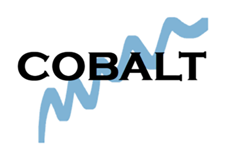 Cobalt trial logo, Cobalt text with light blue squiggle behind