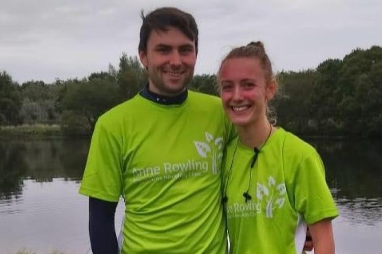 Carla in a green Anne Rowling Clinic running T-shirt with her boyfriend.