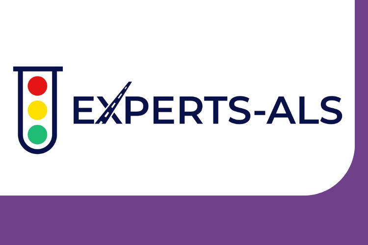 EXPERTS_ALS logo, on left graphic of traffic lights inside test tube