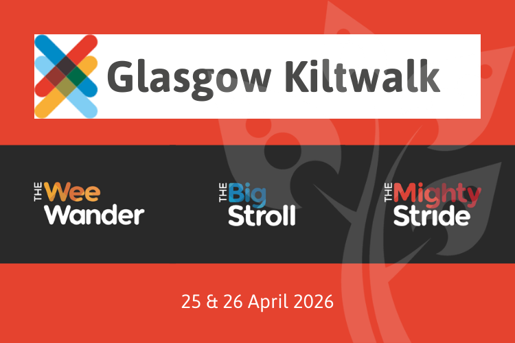 An infographic for the Glasgow Kiltwalk weekend 25th and 26th April 2026