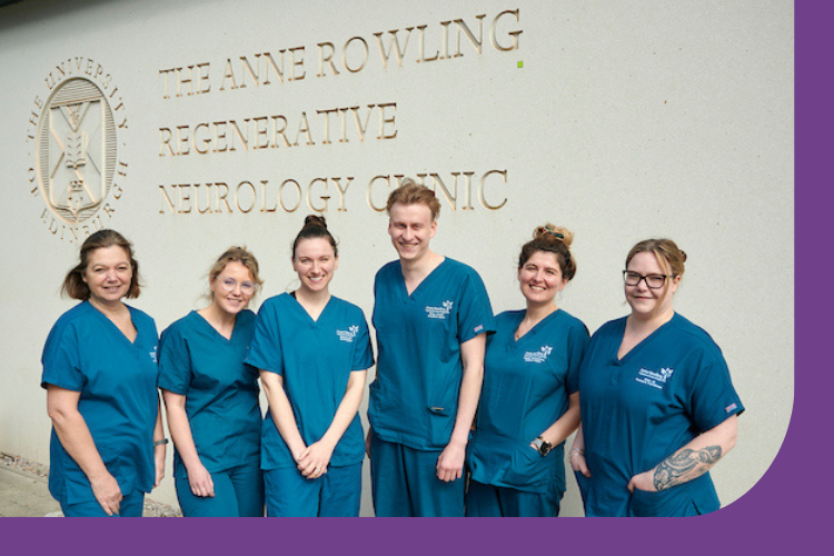 A picture of the Anne Rowling Clinic research team taken outside of the Clinic building