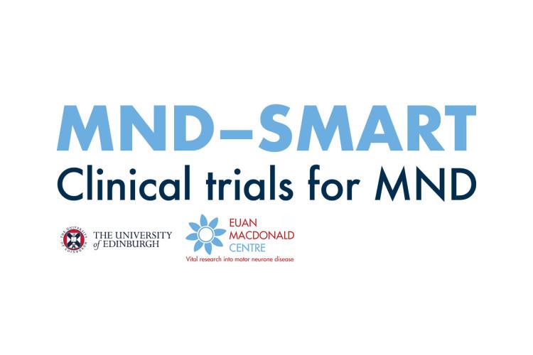 MND-SMART logo Clinical trials for MND with University of Edinburgh and Euan MacDonald Centre logos underneath