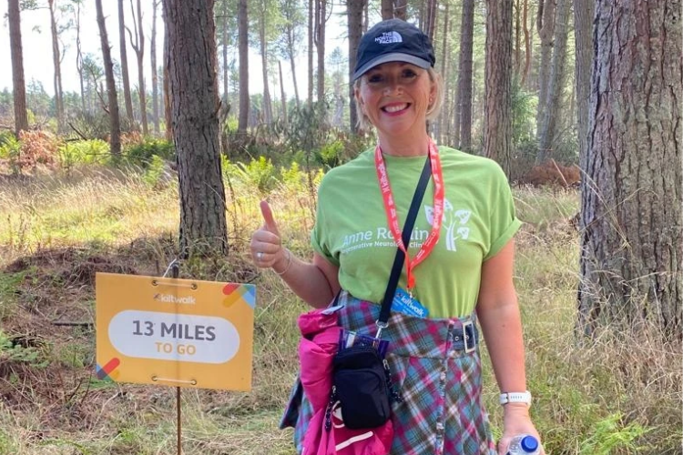 A picture of Zoe Farmer with 13 miles to go on the Kiltwalk 2022
