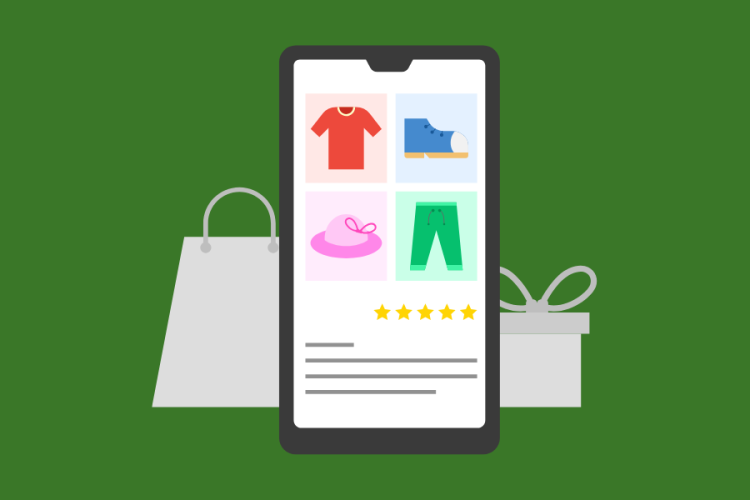 Infographic of a mobile phone showing online shopping app as an easy way to fundraise for the Anne Rowling Clinic