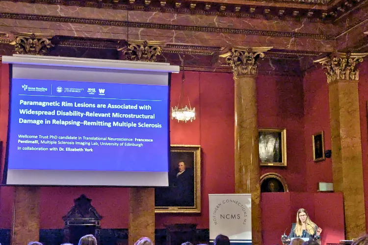PhD student Francesca Pentimalli Biscaretti Di Ruffia presenting at the Northern Connections MS meeting, Edinburgh 2026